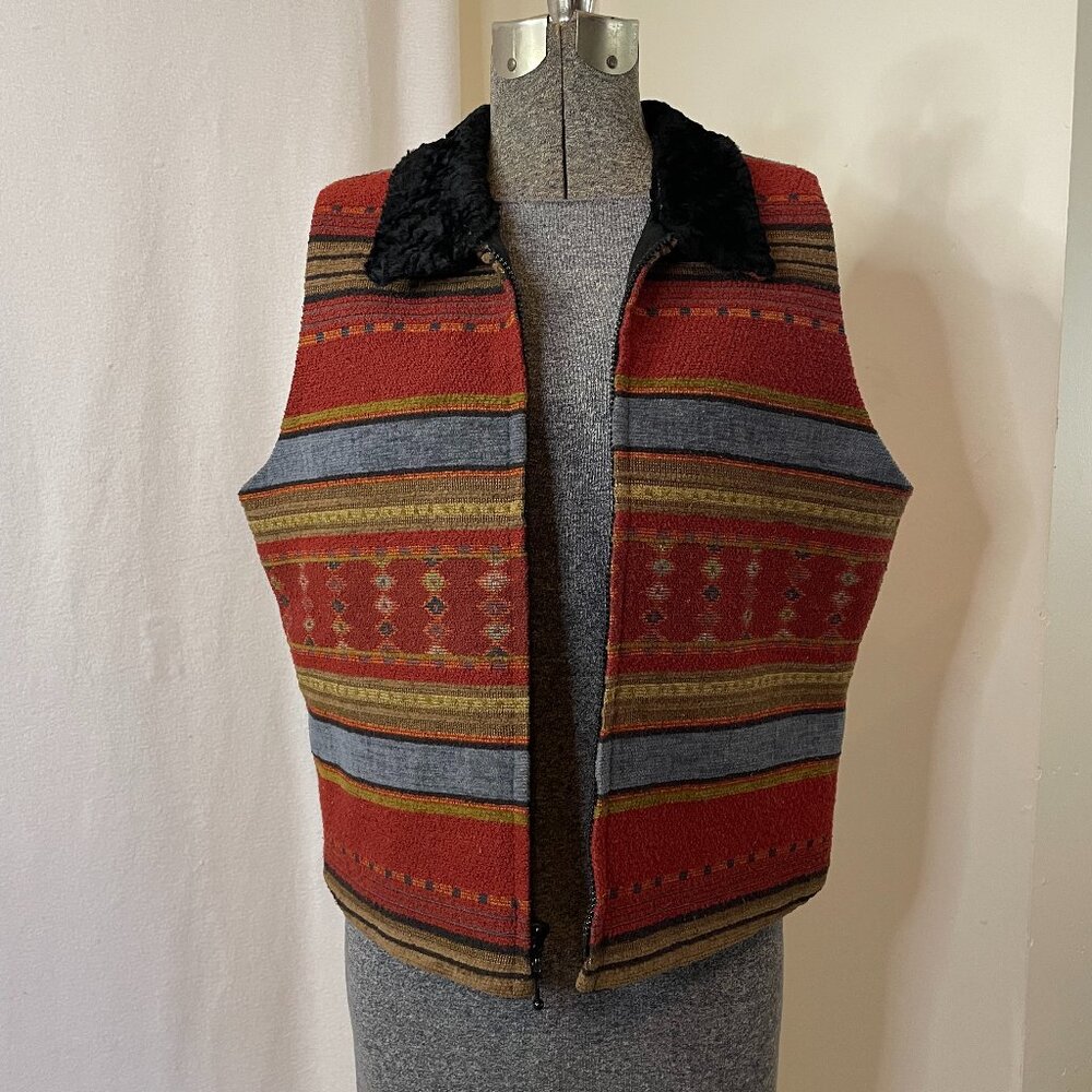 Vintage Alexis & Avery southwestern zip-front vest with lambswool feel collar